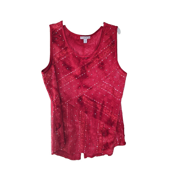 Westport 1962 Red Tie Dye Embroidered Sequin Sleeveless Tank Top Womans Size 2X - Picture 1 of 5